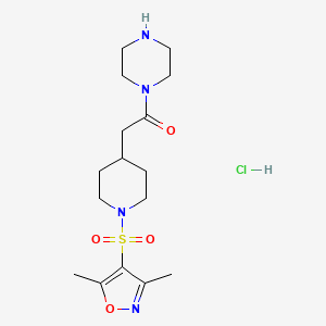 molecular formula C16H27ClN4O4S B1531014 1-({1-[(3,5-二甲基异恶唑-4-基)磺酰基]-哌啶-4-基}乙酰)哌嗪盐酸盐 CAS No. 1185302-54-8