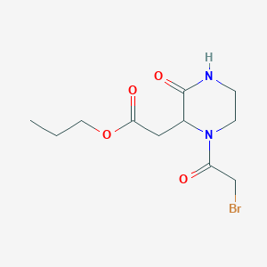 molecular formula C11H17BrN2O4 B1531015 Propyl 2-[1-(2-bromoacetyl)-3-oxo-2-piperazinyl]-acetate CAS No. 1219402-10-4