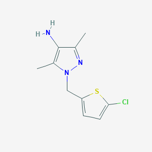 molecular formula C10H12ClN3S B15310229 1-((5-Chlorothiophen-2-yl)methyl)-3,5-dimethyl-1h-pyrazol-4-amine 