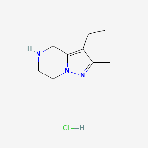 molecular formula C9H16ClN3 B15310351 3-ethyl-2-methyl-4H,5H,6H,7H-pyrazolo[1,5-a]pyrazinehydrochloride 