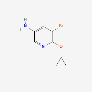 molecular formula C8H9BrN2O B15310374 3-Amino-5-bromo-6-cyclopropoxypyridine 