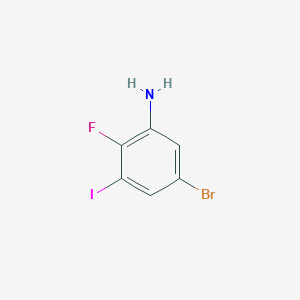 molecular formula C6H4BrFIN B15310540 5-Bromo-2-fluoro-3-iodoaniline 