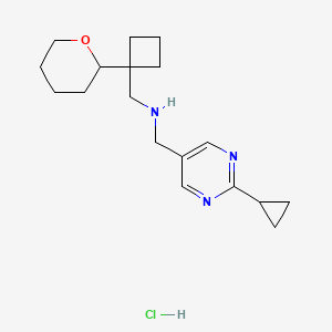 [(2-Cyclopropylpyrimidin-5-yl)methyl]({[1-(oxan-2-yl)cyclobutyl]methyl})amine hydrochloride