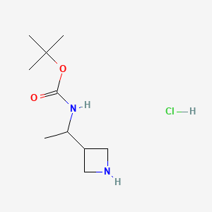 molecular formula C10H21ClN2O2 B15310752 tert-butyl N-[1-(azetidin-3-yl)ethyl]carbamate;hydrochloride CAS No. 1379363-25-3