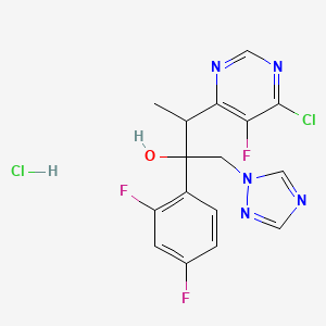 molecular formula C16H14Cl2F3N5O B1531137 3-(6-氯-5-氟嘧啶-4-基)-2-(2,4-二氟苯基)-1-(1H-1,2,4-三唑-1-基)丁烷-2-醇盐酸盐 CAS No. 188416-20-8