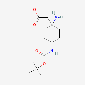 molecular formula C14H26N2O4 B15311668 Methyl 2-(1-amino-4-((tert-butoxycarbonyl)amino)cyclohexyl)acetate 