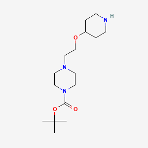 molecular formula C16H31N3O3 B15312123 Tert-butyl 4-[2-(piperidin-4-yloxy)ethyl]piperazine-1-carboxylate 