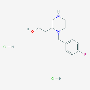 molecular formula C13H21Cl2FN2O B1531219 2-[1-(4-Fluorobenzyl)-2-piperazinyl]ethanol dihydrochloride CAS No. 1273578-05-4