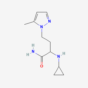 molecular formula C11H18N4O B15312368 2-(Cyclopropylamino)-4-(5-methyl-1h-pyrazol-1-yl)butanamide 