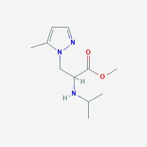 molecular formula C11H19N3O2 B15312442 Methyl 2-(isopropylamino)-3-(5-methyl-1h-pyrazol-1-yl)propanoate 