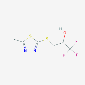 molecular formula C6H7F3N2OS2 B1531309 1,1,1-Trifluoro-3-[(5-methyl-1,3,4-thiadiazol-2-yl)sulfanyl]propan-2-ol CAS No. 1342272-35-8