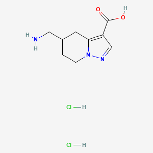 molecular formula C9H15Cl2N3O2 B15313207 5-(aminomethyl)-4H,5H,6H,7H-pyrazolo[1,5-a]pyridine-3-carboxylicaciddihydrochloride 