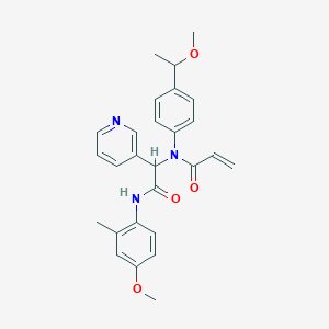 molecular formula C27H29N3O4 B15313396 N-{[(4-methoxy-2-methylphenyl)carbamoyl](pyridin-3-yl)methyl}-N-[4-(1-methoxyethyl)phenyl]prop-2-enamide 