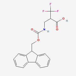 molecular formula C19H16F3NO4 B15314189 2-(((((9H-Fluoren-9-yl)methoxy)carbonyl)amino)methyl)-3,3,3-trifluoropropanoic acid 