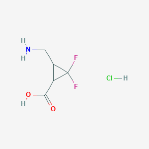molecular formula C5H8ClF2NO2 B1531559 3-(氨甲基)-2,2-二氟环丙烷-1-羧酸盐酸盐 CAS No. 2098129-33-8