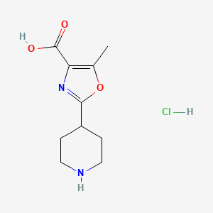 molecular formula C10H15ClN2O3 B15316454 5-Methyl-2-(piperidin-4-yl)-1,3-oxazole-4-carboxylicacidhydrochloride 