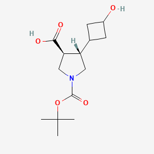 molecular formula C14H23NO5 B15316500 rac-(3R,4R)-1-[(tert-butoxy)carbonyl]-4-[(1r,3S)-3-hydroxycyclobutyl]pyrrolidine-3-carboxylicacid 