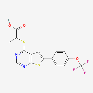 molecular formula C16H11F3N2O3S2 B15316626 2-({6-[4-(Trifluoromethoxy)phenyl]thieno[2,3-d]pyrimidin-4-yl}sulfanyl)propanoic acid 