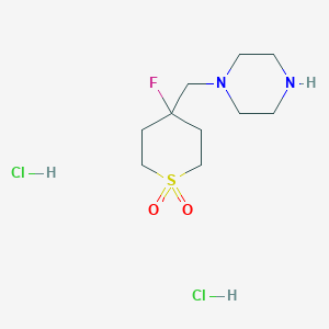 molecular formula C10H21Cl2FN2O2S B1531767 4-Fluoro-4-[(piperazin-1-yl)methyl]-1lambda6-thiane-1,1-dione dihydrochloride CAS No. 2098023-34-6