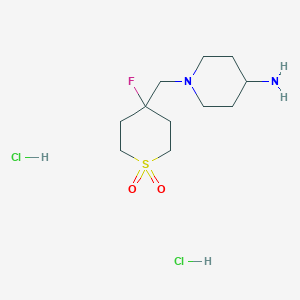 molecular formula C11H23Cl2FN2O2S B1531769 4-[(4-Aminopiperidin-1-yl)methyl]-4-fluoro-1lambda6-thiane-1,1-dione dihydrochloride CAS No. 2098129-66-7