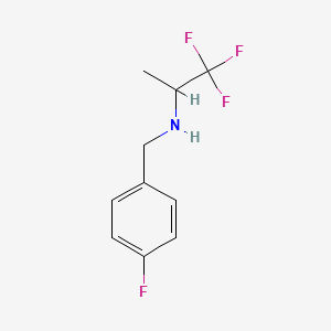 molecular formula C10H11F4N B15318080 1,1,1-Trifluoro-N-[(4-fluorophenyl)methyl]propan-2-amine 