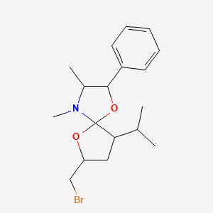molecular formula C18H26BrNO2 B1532123 7-(Bromomethyl)-9-isopropyl-3,4-dimethyl-2-phenyl-1,6-dioxa-4-azaspiro[4.4]nonane CAS No. 1316758-37-8