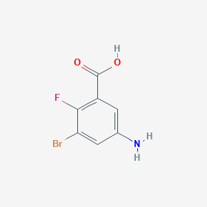 molecular formula C7H5BrFNO2 B15321519 5-Amino-3-bromo-2-fluorobenzoic acid 