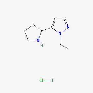 molecular formula C9H16ClN3 B15321763 1-ethyl-5-(pyrrolidin-2-yl)-1H-pyrazolehydrochloride 