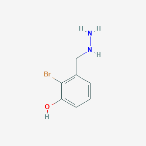 molecular formula C7H9BrN2O B15321959 2-Bromo-3-(hydrazinylmethyl)phenol 