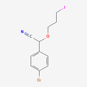 molecular formula C11H11BrINO B15322413 2-(4-Bromophenyl)-2-(3-iodopropoxy)acetonitrile 