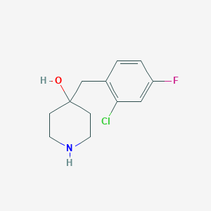 molecular formula C12H15ClFNO B15322714 4-(2-Chloro-4-fluorobenzyl)piperidin-4-ol 