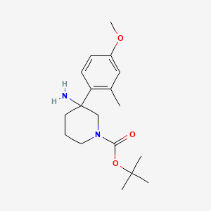 molecular formula C18H28N2O3 B15324002 Tert-butyl 3-amino-3-(4-methoxy-2-methylphenyl)piperidine-1-carboxylate 