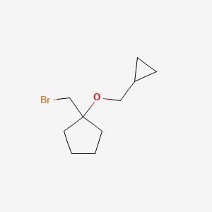 molecular formula C10H17BrO B15324116 1-(Bromomethyl)-1-(cyclopropylmethoxy)cyclopentane 