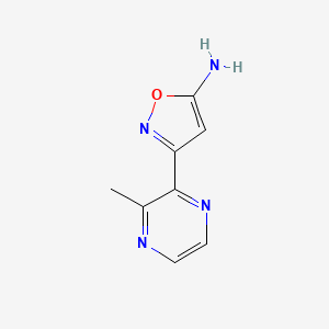 molecular formula C8H8N4O B15324125 5-Amino-3-(3-methyl-2-pyrazinyl)isoxazole 