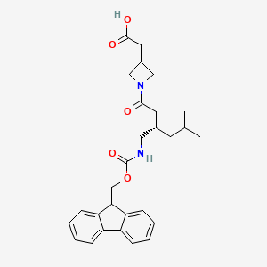 molecular formula C28H34N2O5 B15324221 2-{1-[(3S)-3-[({[(9H-fluoren-9-yl)methoxy]carbonyl}amino)methyl]-5-methylhexanoyl]azetidin-3-yl}acetic acid 