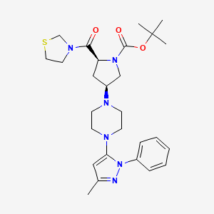 molecular formula C27H38N6O3S B1532565 (2S,4S)-4-[4-(3-Methyl-1-phenyl-1H-pyrazol-5-yl)-1-piperazinyl]-2-(3-thiazolidinylcarbonyl)-1-pyrrolidinecarboxylic acid tert-butyl ester CAS No. 401566-80-1