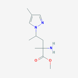 molecular formula C11H19N3O2 B15326268 Methyl 2-amino-2-methyl-4-(4-methyl-1h-pyrazol-1-yl)pentanoate 