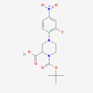 molecular formula C16H20FN3O6 B1532720 4-(2-Fluoro-4-nitrophenyl)-1-[(2-methylpropan-2-yl)oxycarbonyl]piperazine-2-carboxylic acid CAS No. 1786505-75-6