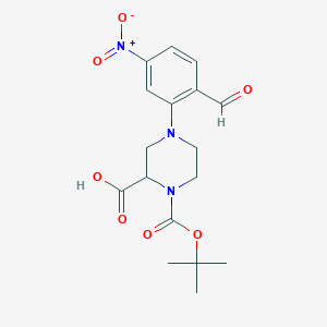 4-(2-Formyl-5-nitrophenyl)-1-[(2-methylpropan-2-yl)oxycarbonyl]piperazine-2-carboxylic acid