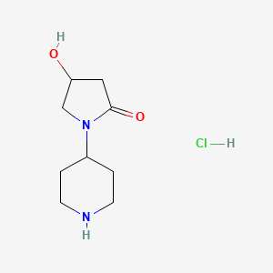 molecular formula C9H17ClN2O2 B1532881 4-Hydroxy-1-(piperidin-4-yl)pyrrolidin-2-one hydrochloride CAS No. 1237840-39-9