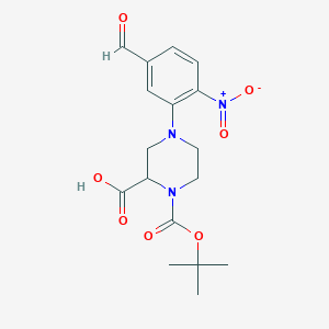 molecular formula C17H21N3O7 B1532889 4-(5-Formyl-2-nitrophenyl)-1-[(2-methylpropan-2-yl)oxycarbonyl]piperazine-2-carboxylic acid CAS No. 1787395-52-1