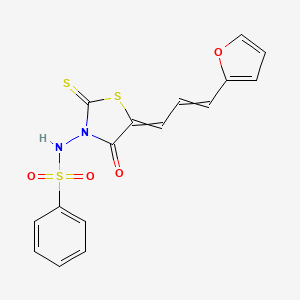 molecular formula C16H12N2O4S3 B15330378 N-[5-[3-(2-furanyl)-2-propen-1-ylidene]-4-oxo-2-thioxo-3-thiazolidinyl]-Benzenesulfonamide 