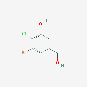 molecular formula C7H6BrClO2 B15333067 3-Bromo-2-chloro-5-(hydroxymethyl)phenol 