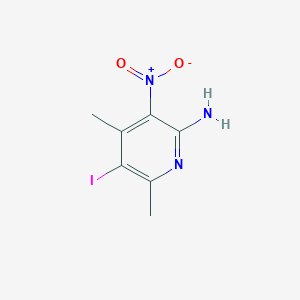 molecular formula C7H8IN3O2 B15333081 5-Iodo-4,6-dimethyl-3-nitropyridin-2-amine 