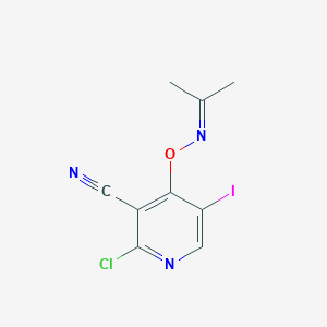 molecular formula C9H7ClIN3O B15334554 2-Chloro-5-iodo-4-[(propan-2-ylideneamino)oxy]nicotinonitrile 