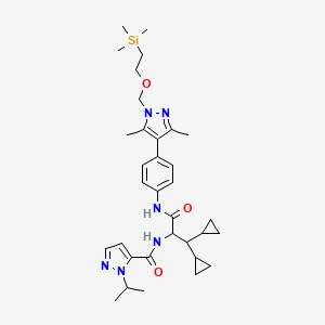 molecular formula C33H48N6O3Si B15334569 (S)-N-[1,1-Dicyclopropyl-3-[[4-[3,5-dimethyl-1-[[2-(trimethylsilyl)ethoxy]methyl]-4-pyrazolyl]phenyl]amino]-3-oxo-2-propyl]-1-isopropyl-1H-pyrazole-5-carboxamide 