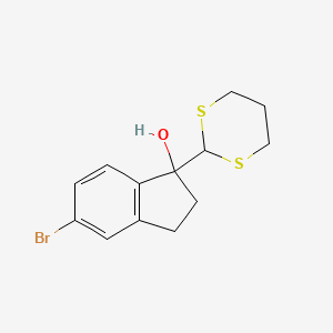 molecular formula C13H15BrOS2 B15334838 5-bromo-1-(1,3-dithian-2-yl)-2,3-dihydro-1H-inden-1-ol 