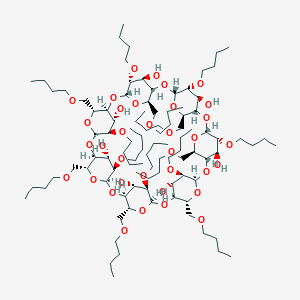 molecular formula C98H182O35 B153354 (1S,3R,5R,6S,8R,10R,11S,13R,15R,16S,18R,20R,21S,23R,25R,26S,28R,30R,31S,33R,35R,36S,37R,38S,39R,40S,41R,42S,43R,44S,45R,46S,47R,48S,49R)-37,39,41,43,45,47,49-heptabutoxy-5,10,15,20,25,30,35-heptakis(butoxymethyl)-2,4,7,9,12,14,17,19,22,24,27,29,32,34-tetradecaoxaoctacyclo[31.2.2.23,6.28,11.213,16.218,21.223,26.228,31]nonatetracontane-36,38,40,42,44,46,48-heptol CAS No. 136781-90-3