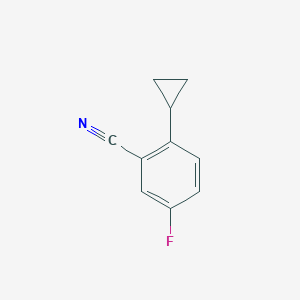 molecular formula C10H8FN B15335520 2-Cyclopropyl-5-fluorobenzonitrile 