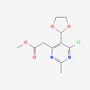 molecular formula C11H13ClN2O4 B15335562 Methyl 2-(6-chloro-5-(1,3-dioxolan-2-yl)-2-methylpyrimidin-4-yl)acetate 